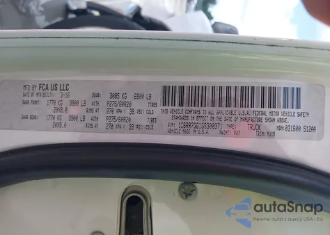 2016 Ram 1500 Big Horn из США, поврежденный, VIN 1C6RR7GG1GS300371